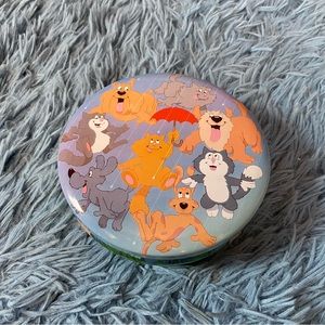 Vintage Candy Tin Raining Cat & Dogs 1980s VTG Cartoon Trinkets Whimsical Pets